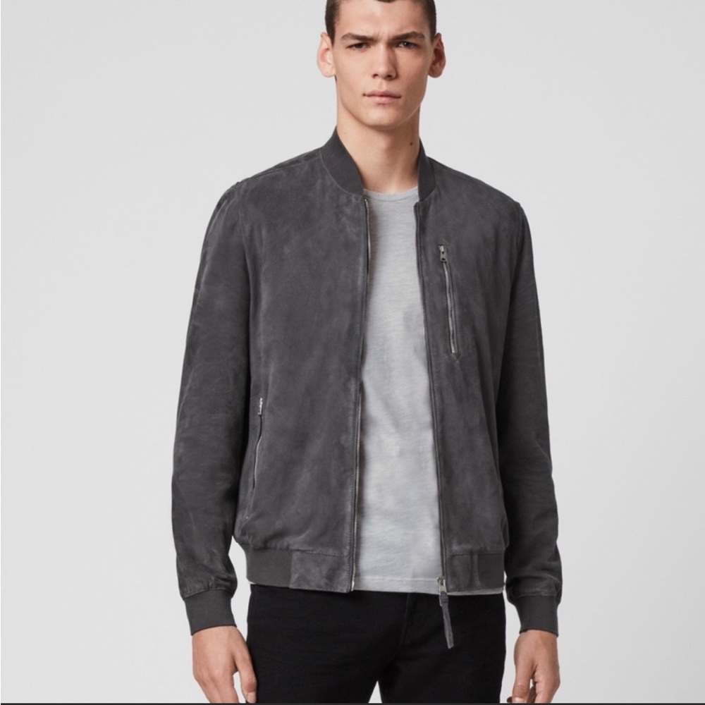 All Saints Kemble Suede bomber soot grey XL NWT